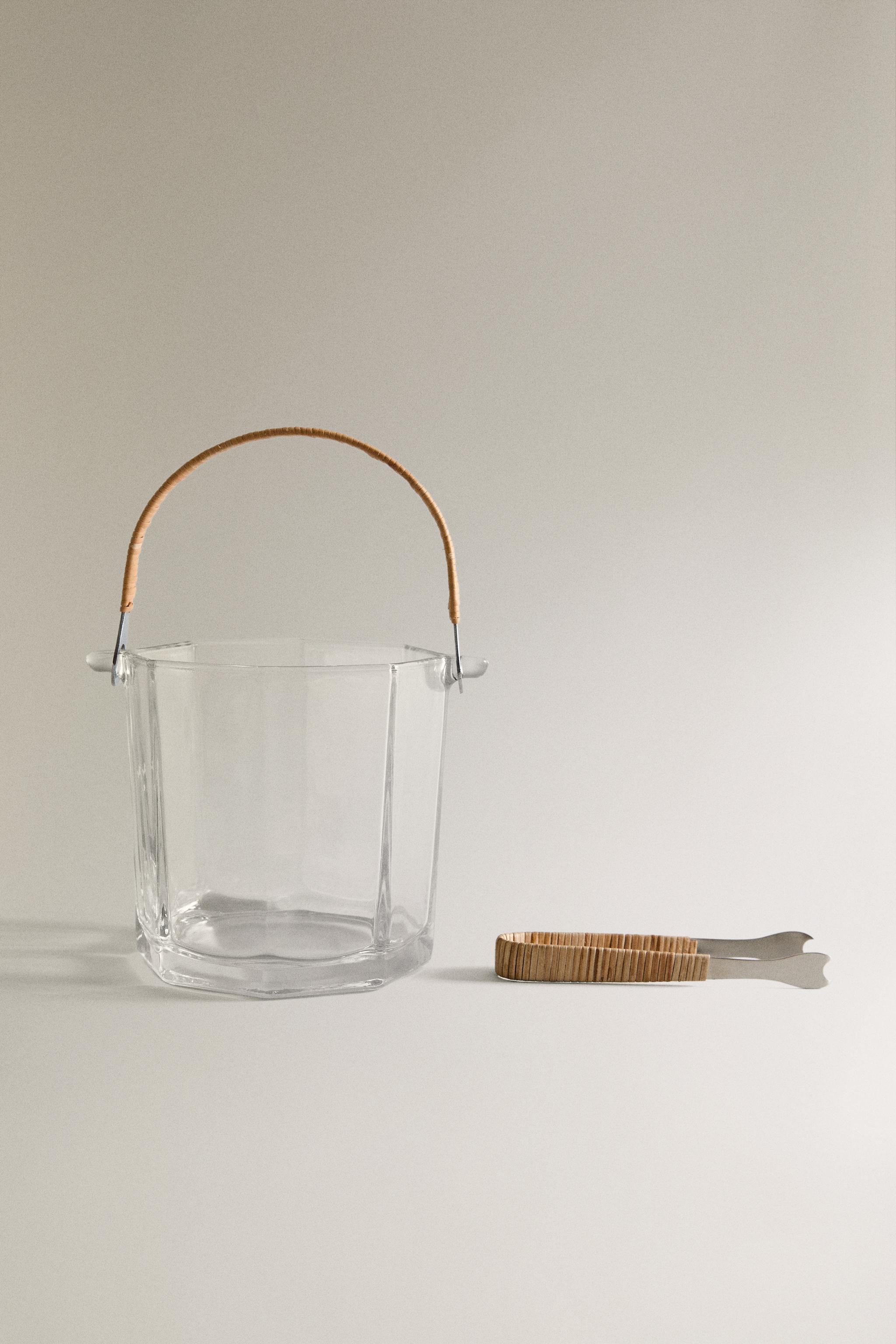 GLASS ICE BUCKET AND TONGS SET